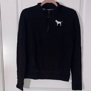 PINK Victoria's Secret Black Zip-Up Sweater with White Dog Logo